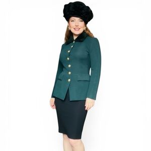 Joseph Ribkoff Teal Green Structured Blazer with Gold Buttons
